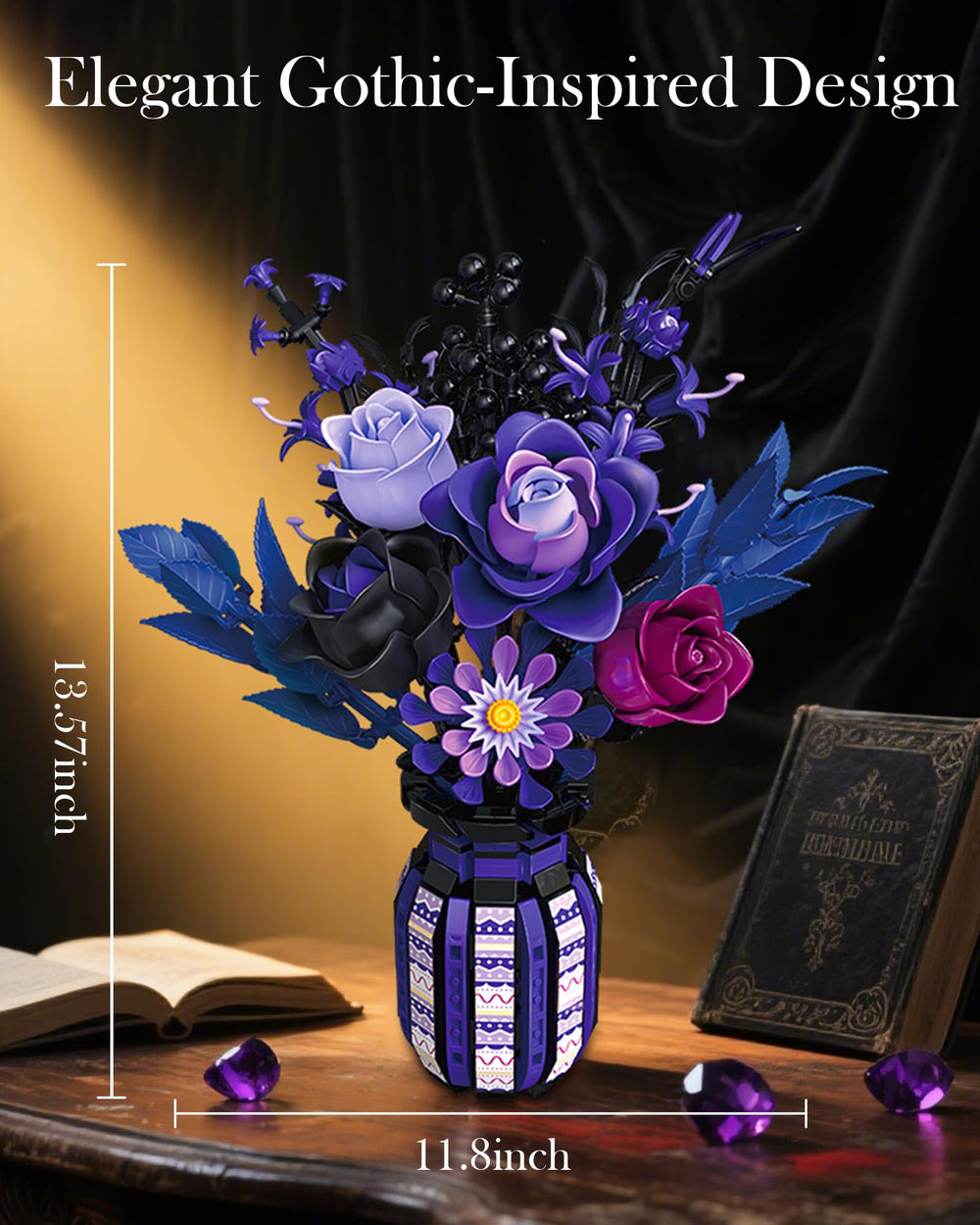 Mavo brix Purple daisy and rose assembly inspires decorating ideas.