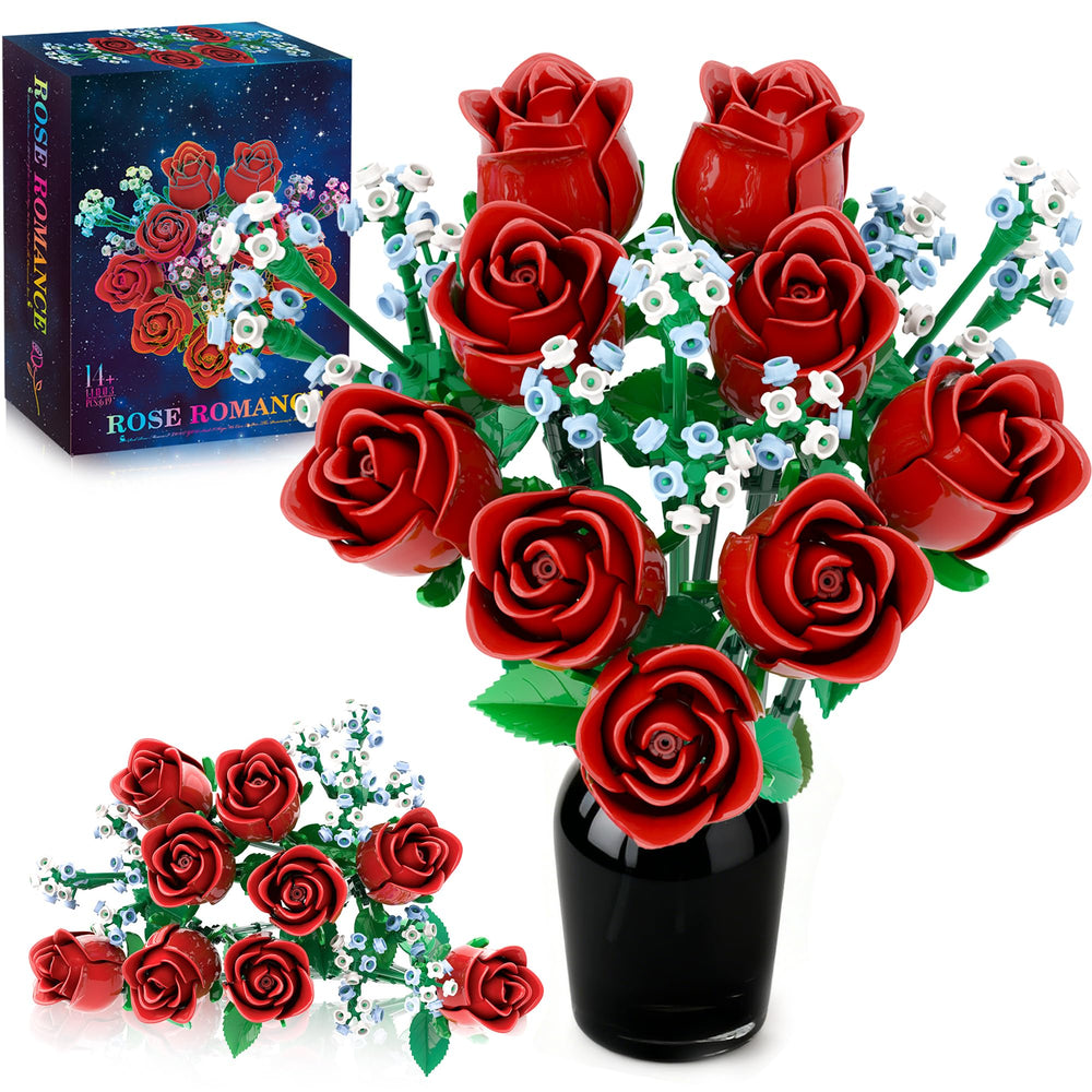 Mavo Brix roses bouquet building set shows rose icons for a timeless decorative keepsake