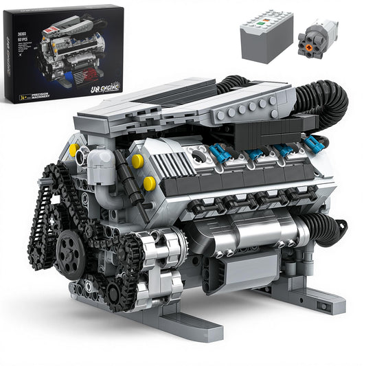 Mavo brix V8 engine model kit pistons in motion showing synchronized movement for learning