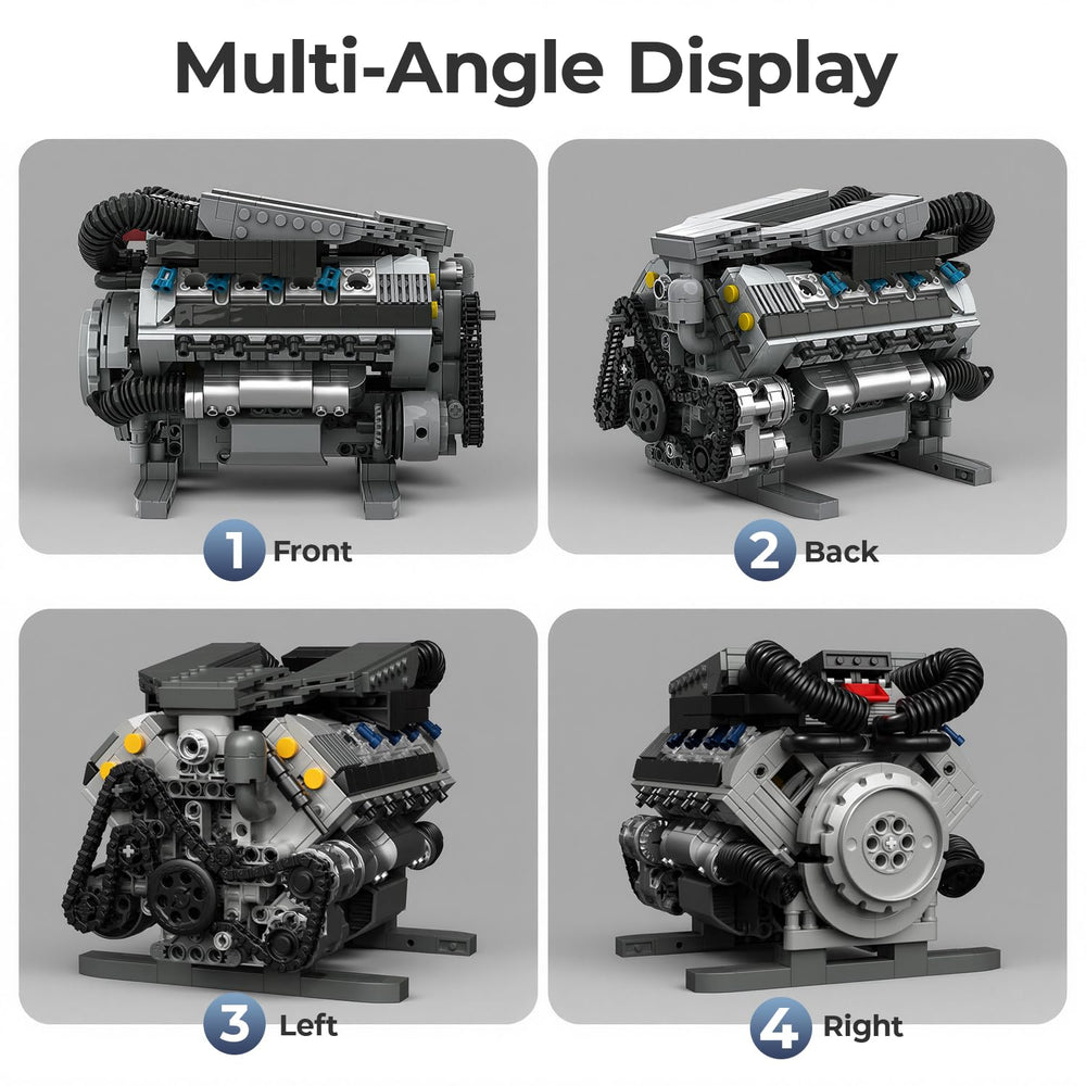 Clear cylinder head reveals piston action inside the Mavo brix V8 engine model