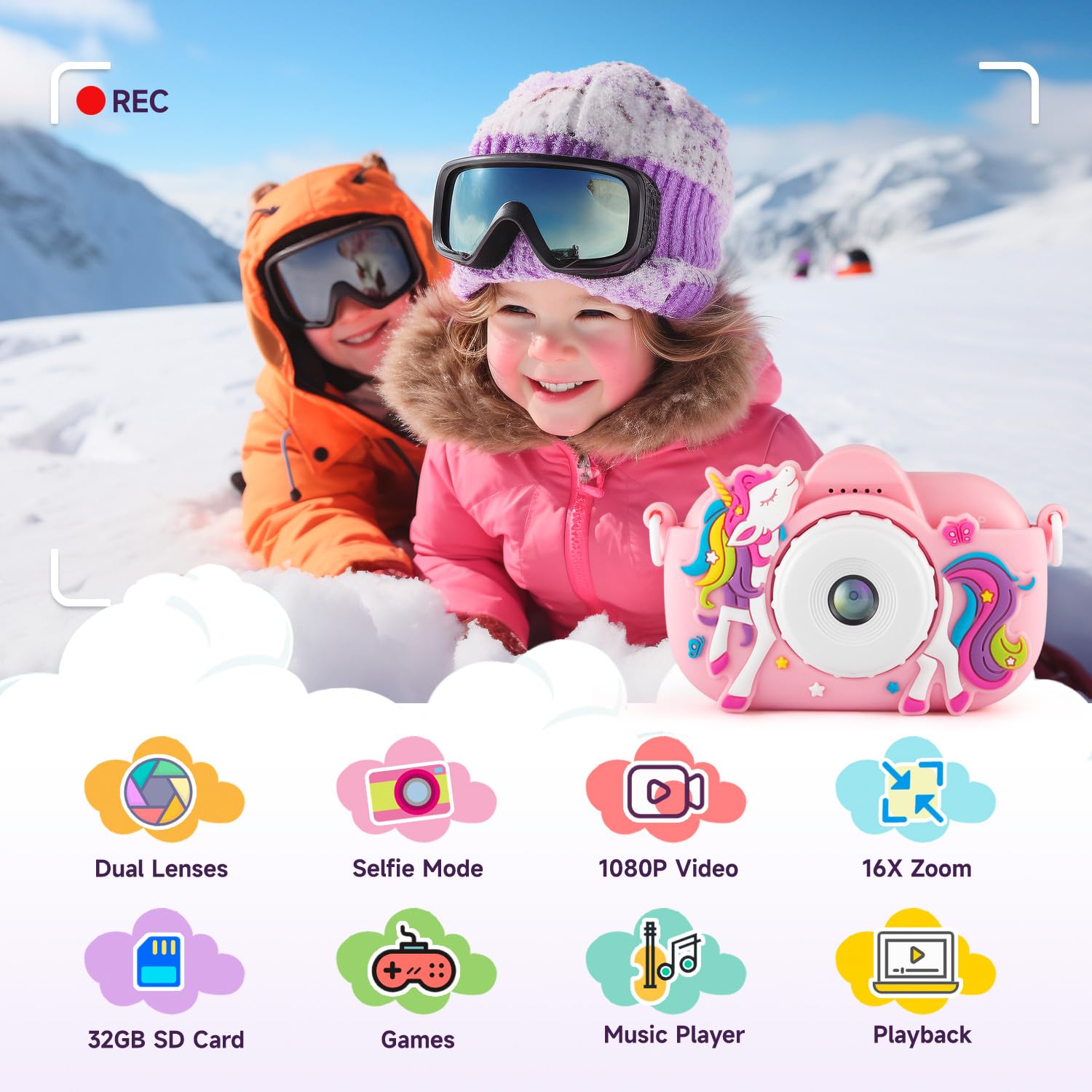 MAVOKIS Kids Camera shockproof case protects the device during play.