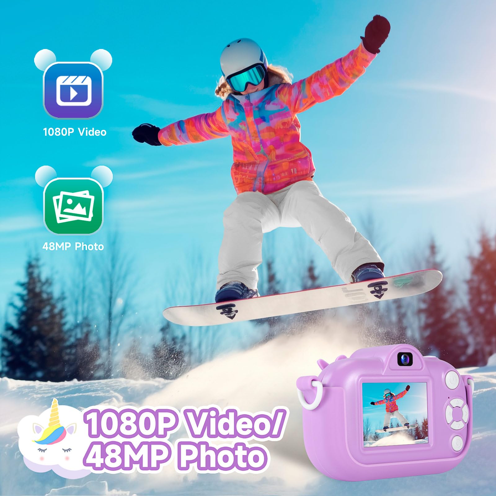 MAVOKIS Kids Camera in a shockproof case for durability.