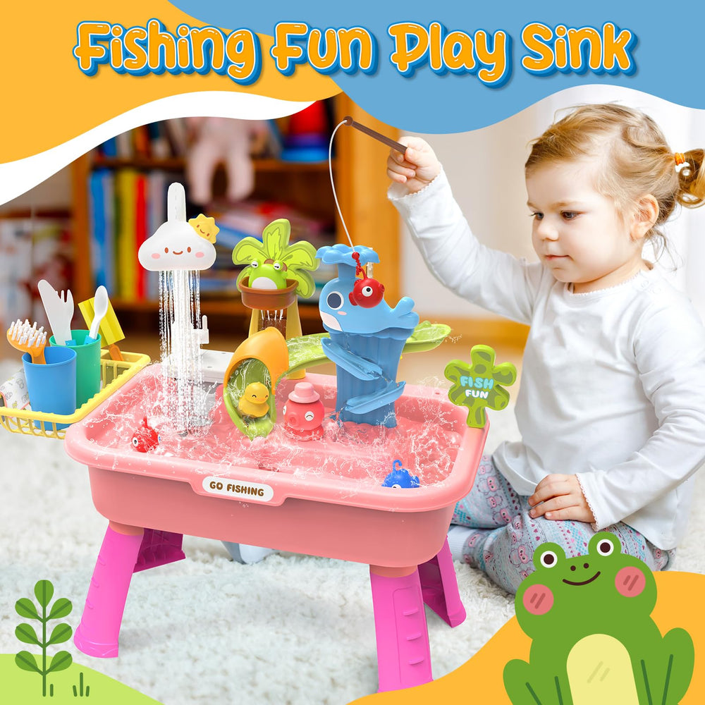 Max & Deril kitchen washing activity promotes cleanup skills.