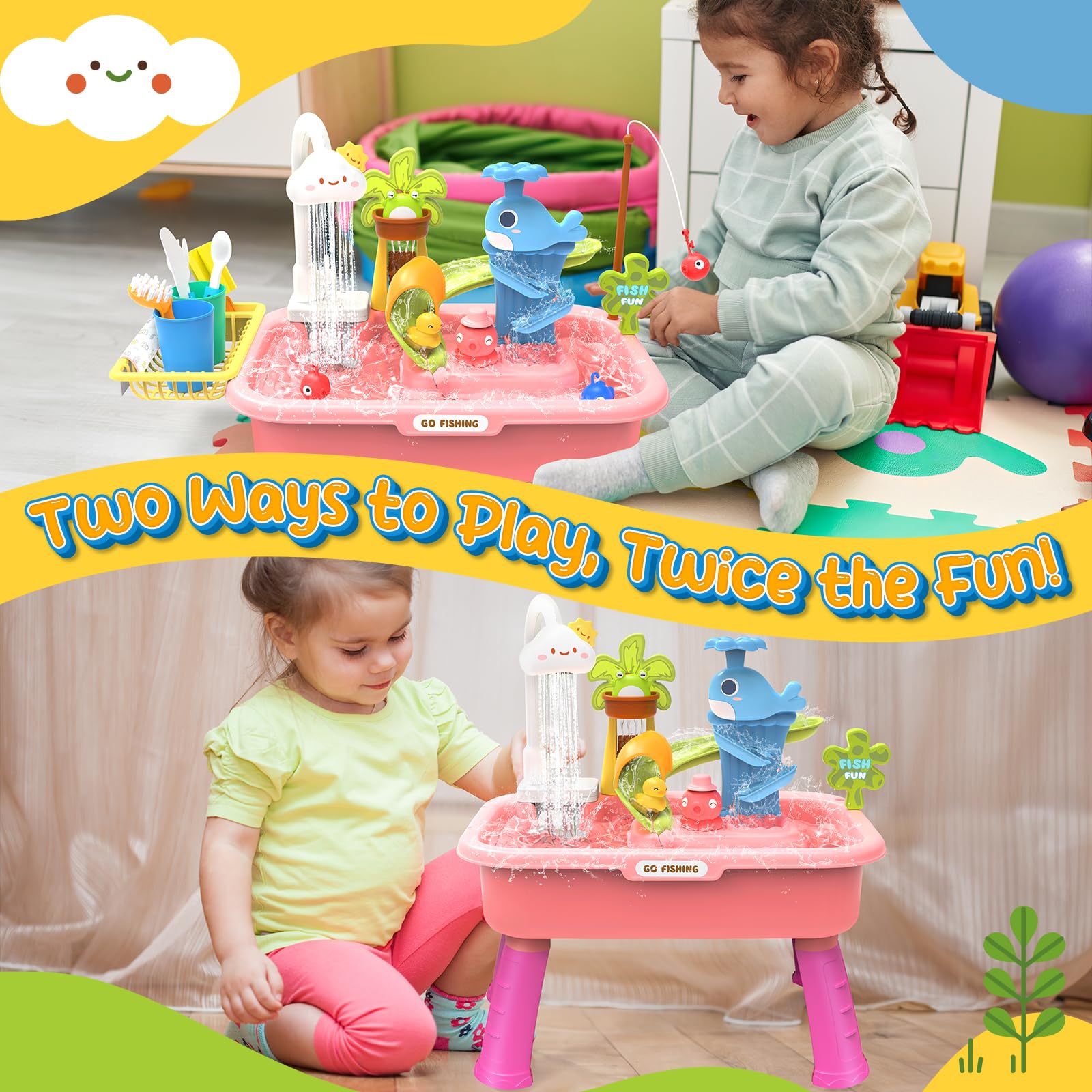 Max & Deril pink sink with water park duck ride for imaginative play.