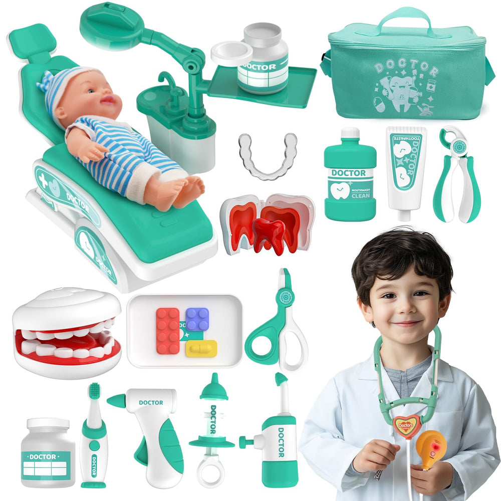 Max & Deril toy doctor kit dentist chair green for realistic pretend dental visits