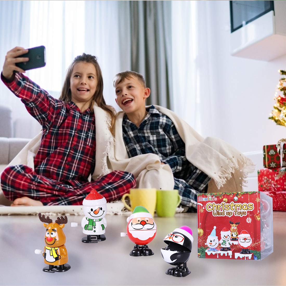 Max Fun wind-up candy cane character hops with festive flair for goody bags.