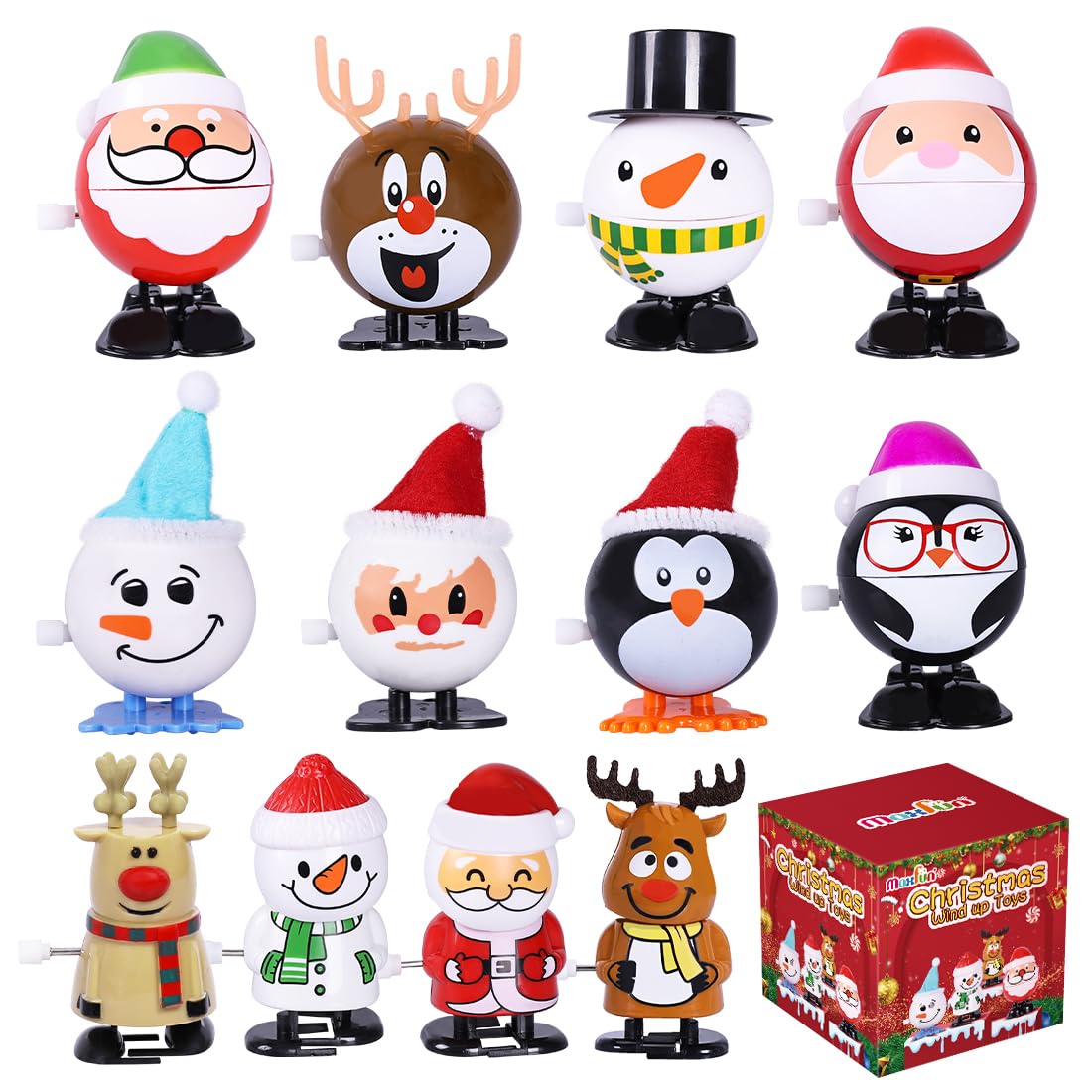 Max Fun wind-up Santa toy, festive motion for Christmas play and stocking surprises.