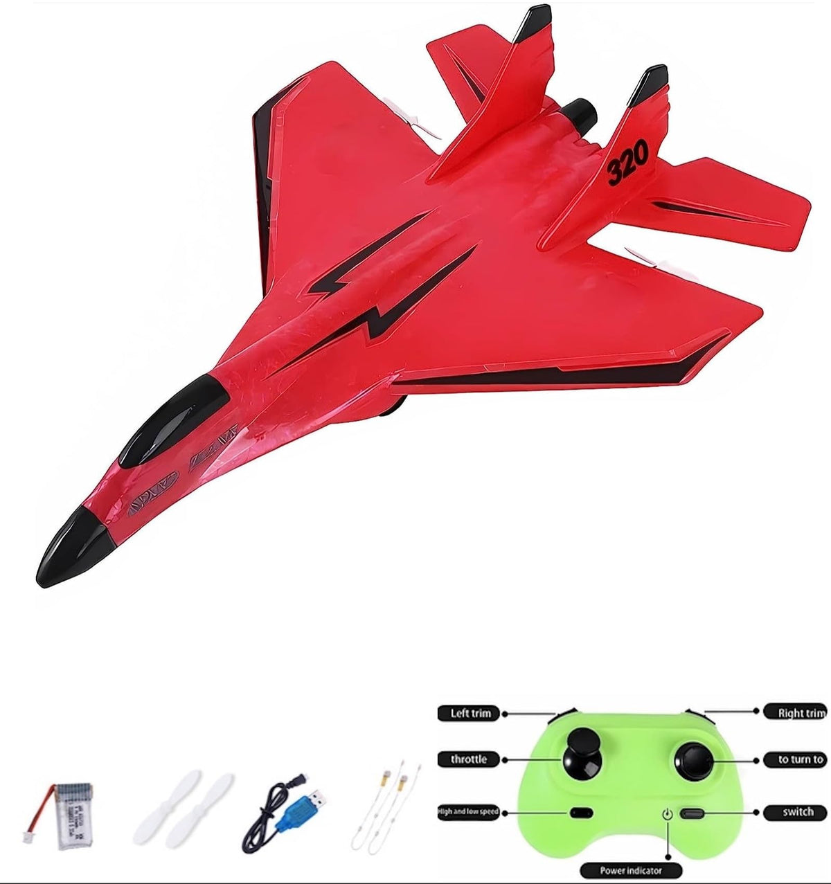 MAXBECK Su-35 RC Plane with LED lights for night visibility.