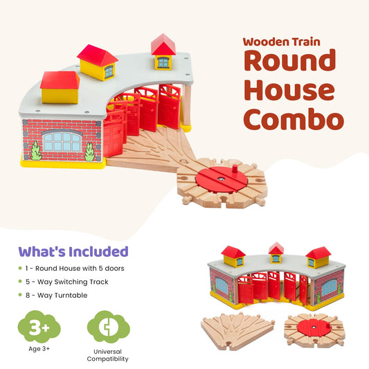 Roundhouse holds five engines for organized display and play