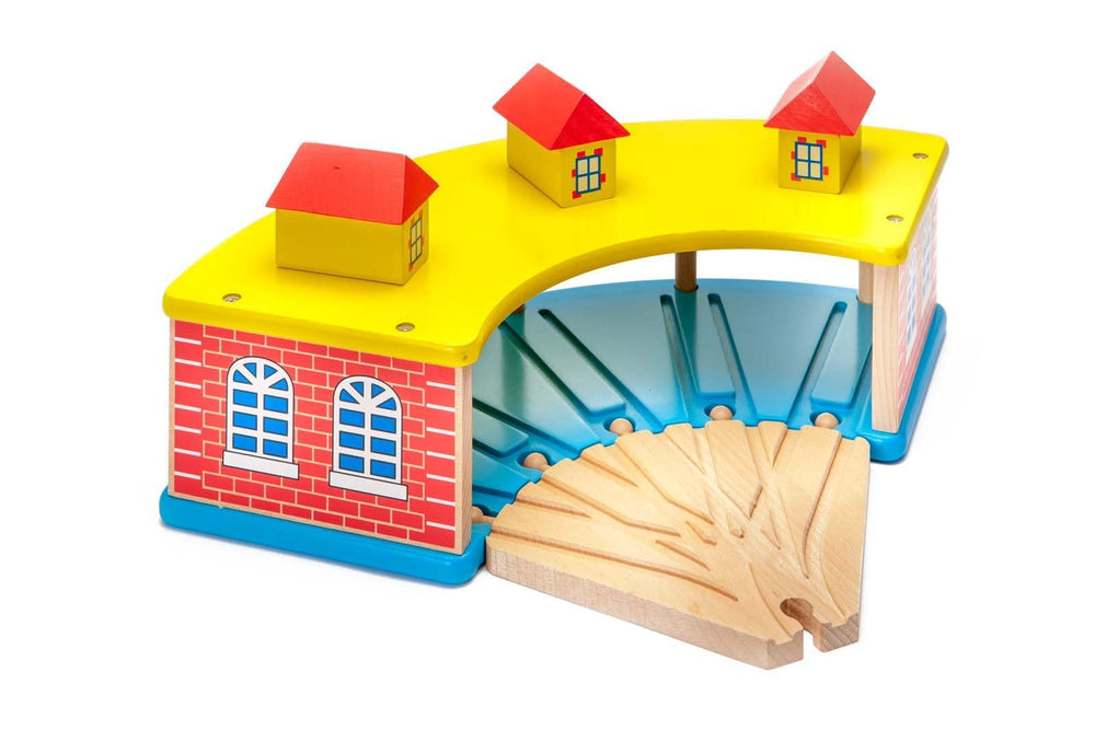 Maxim Enterprise wooden train shed storing up to five engines during play