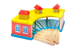 Maxim Enterprise wooden train shed storing up to five engines during play
