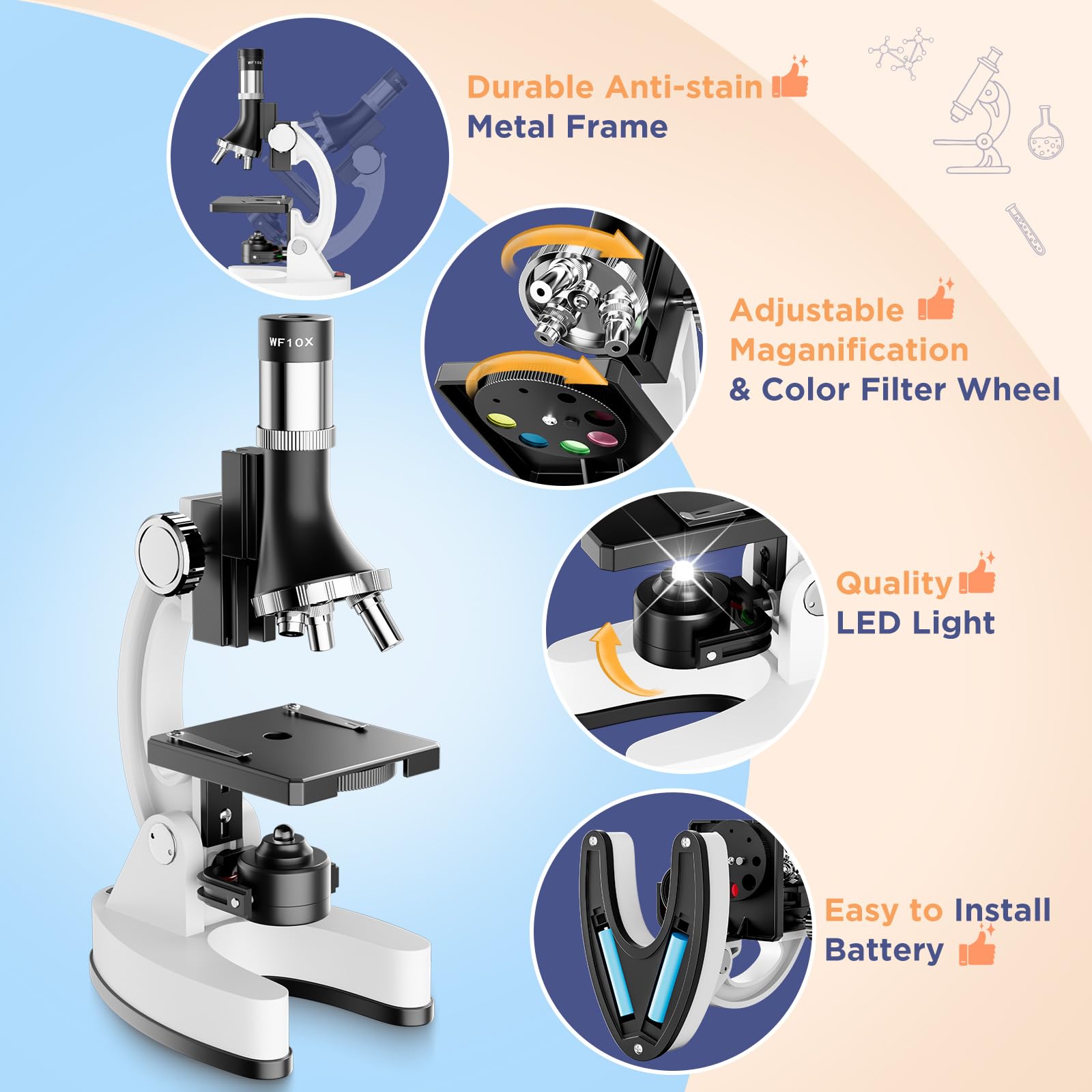 MAXLAPTER accessories include scalpels and tweezers for safe slide prep.