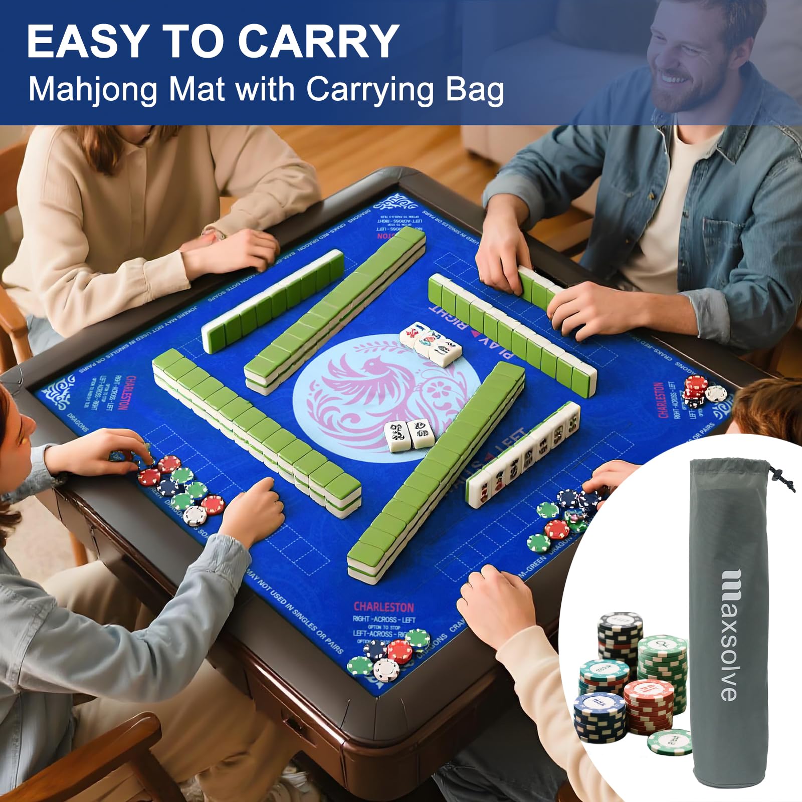 Maxsolve Mahjong Mat in blue adds stylish vibe to game nights