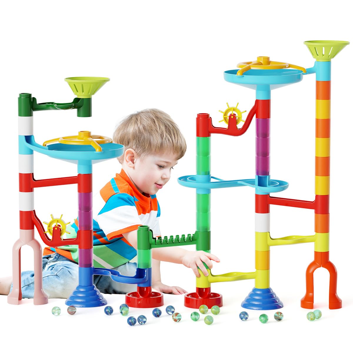 MaxTronic Mable Run assembly pieces in bright colors aid creative construction.