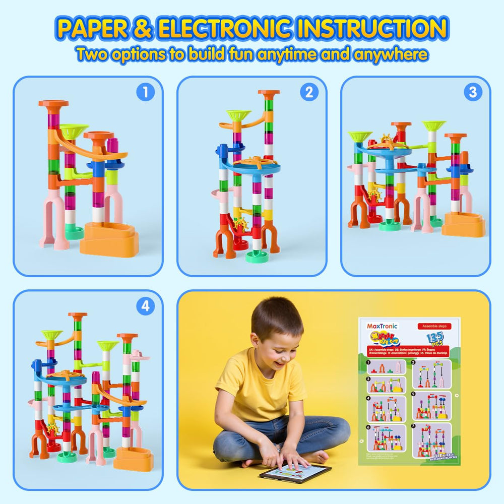 MaxTronic Marble Run uses safe materials for kid-friendly, durable play.