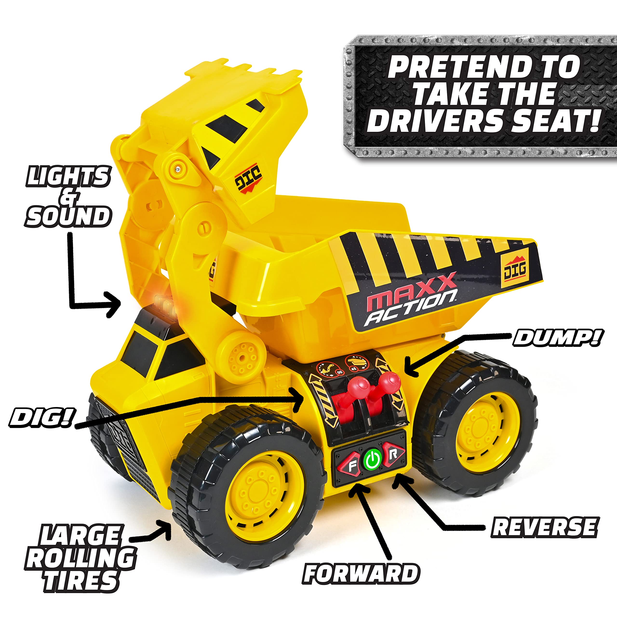 Maxx Action Dig Rig joystick control lets kids steer with ease.