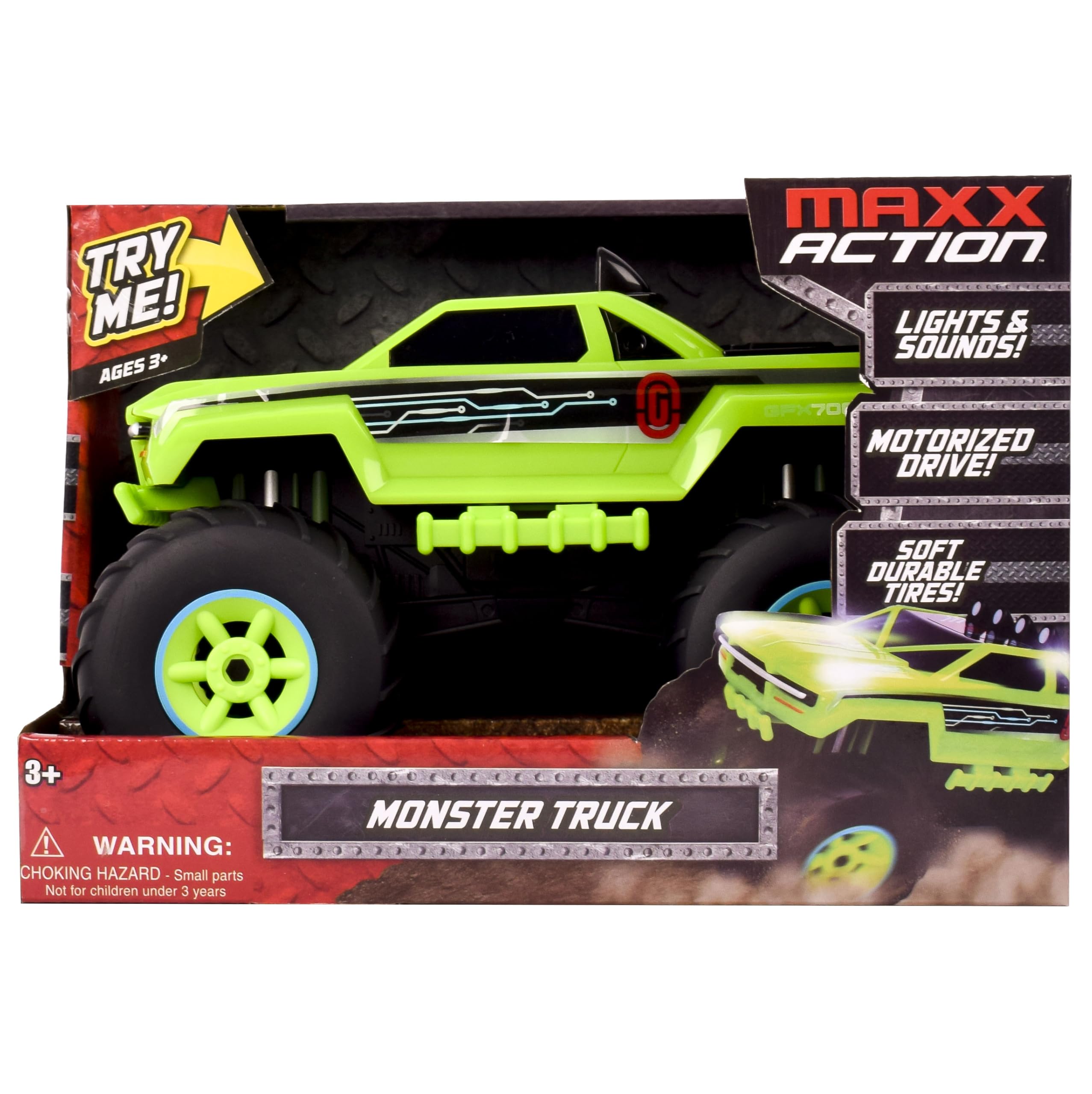 Colorful lights and sounds from Maxx Action grab attention during playtime.