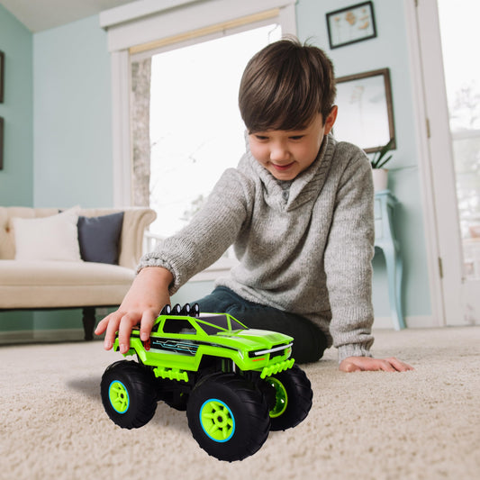 Maxx Action monster truck delivers realistic engine sounds for immersive pretend racing.