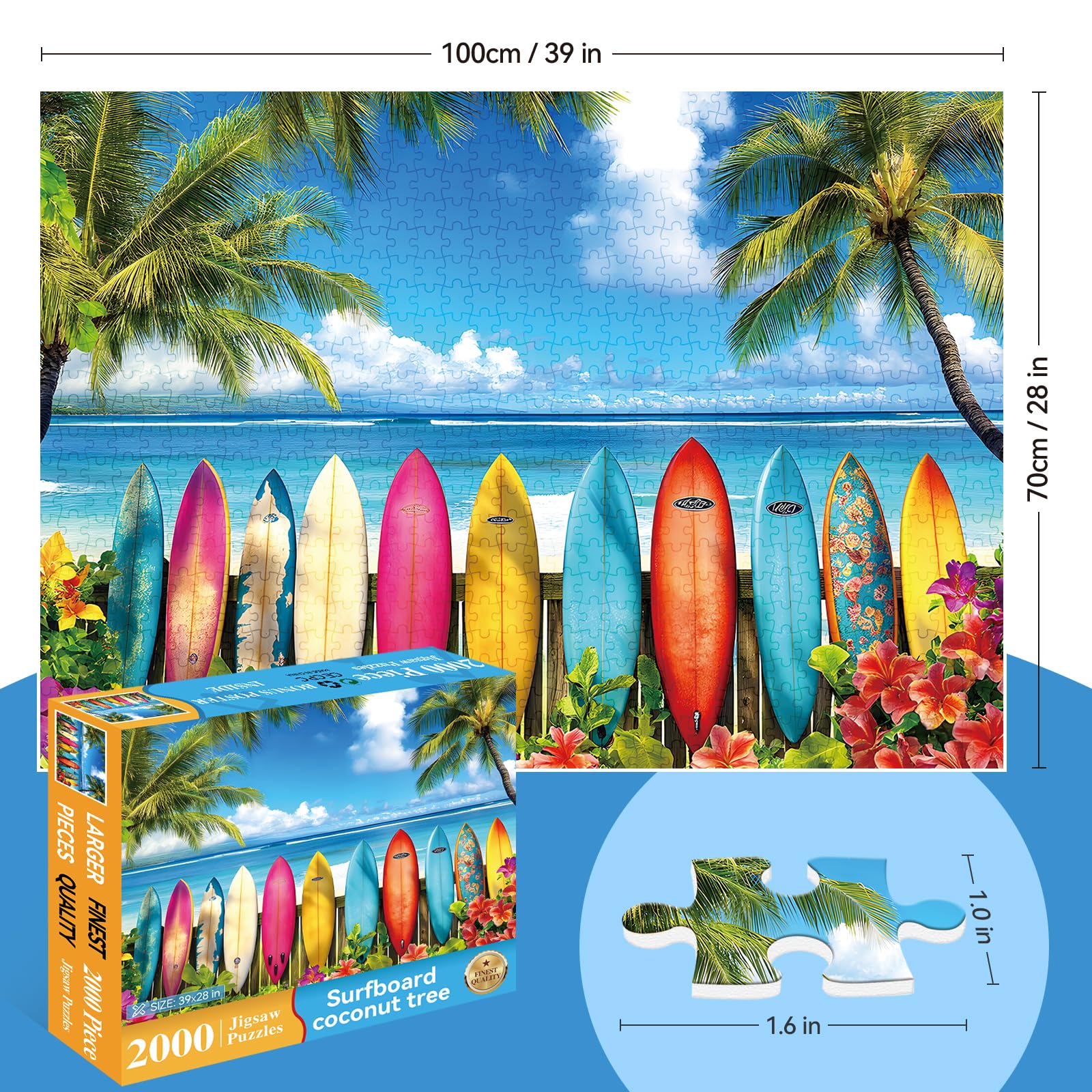 MAXZN colorful surfboards on a beach puzzle, ideal for solo or group play.