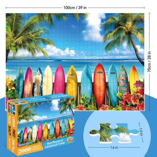 MAXZN colorful surfboards on a beach puzzle, ideal for solo or group play.