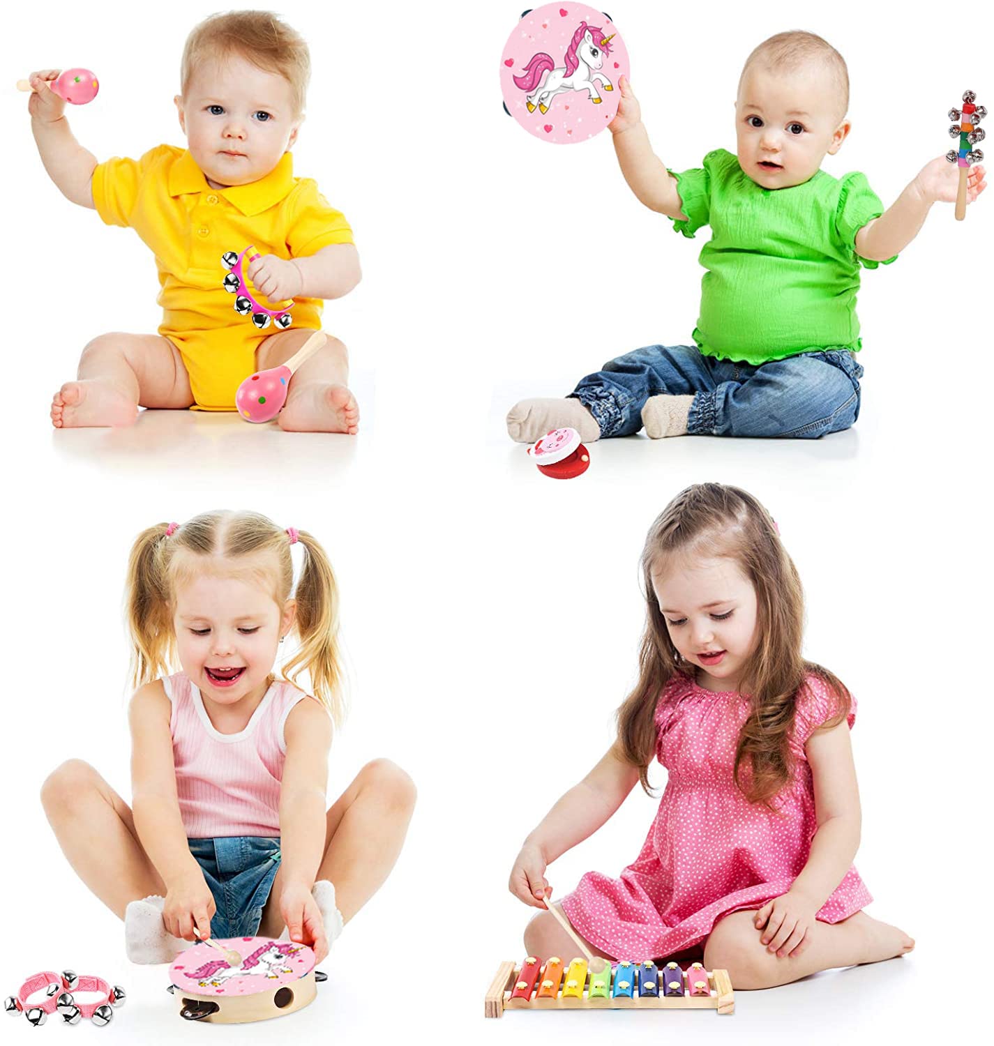 MAXZONE 12-piece wooden instruments set ideal for preschool music class