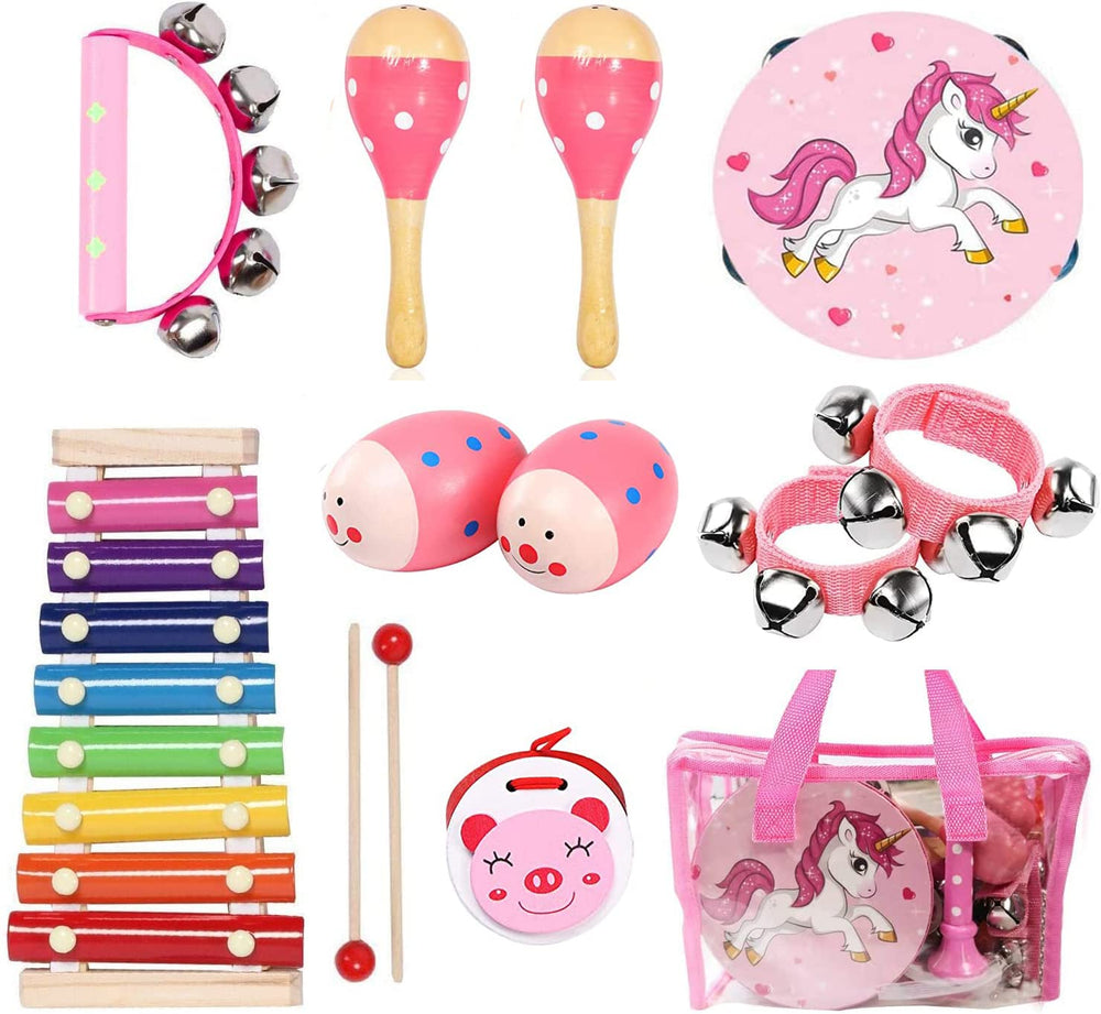 MAXZONE kids musical instruments set 12pc with tambourine and xylophone for early rhythm