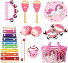 MAXZONE kids musical instruments set 12pc with tambourine and xylophone for early rhythm