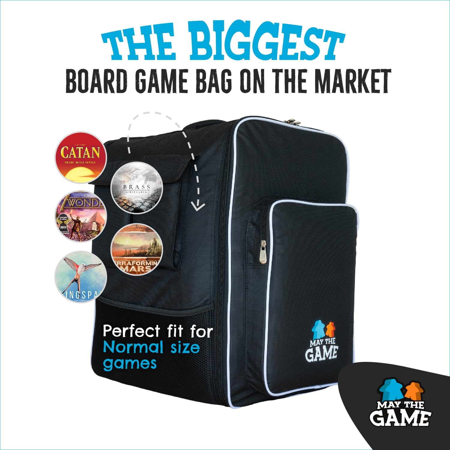 May the Game bag large capacity fits bulky titles like Gloomhaven.