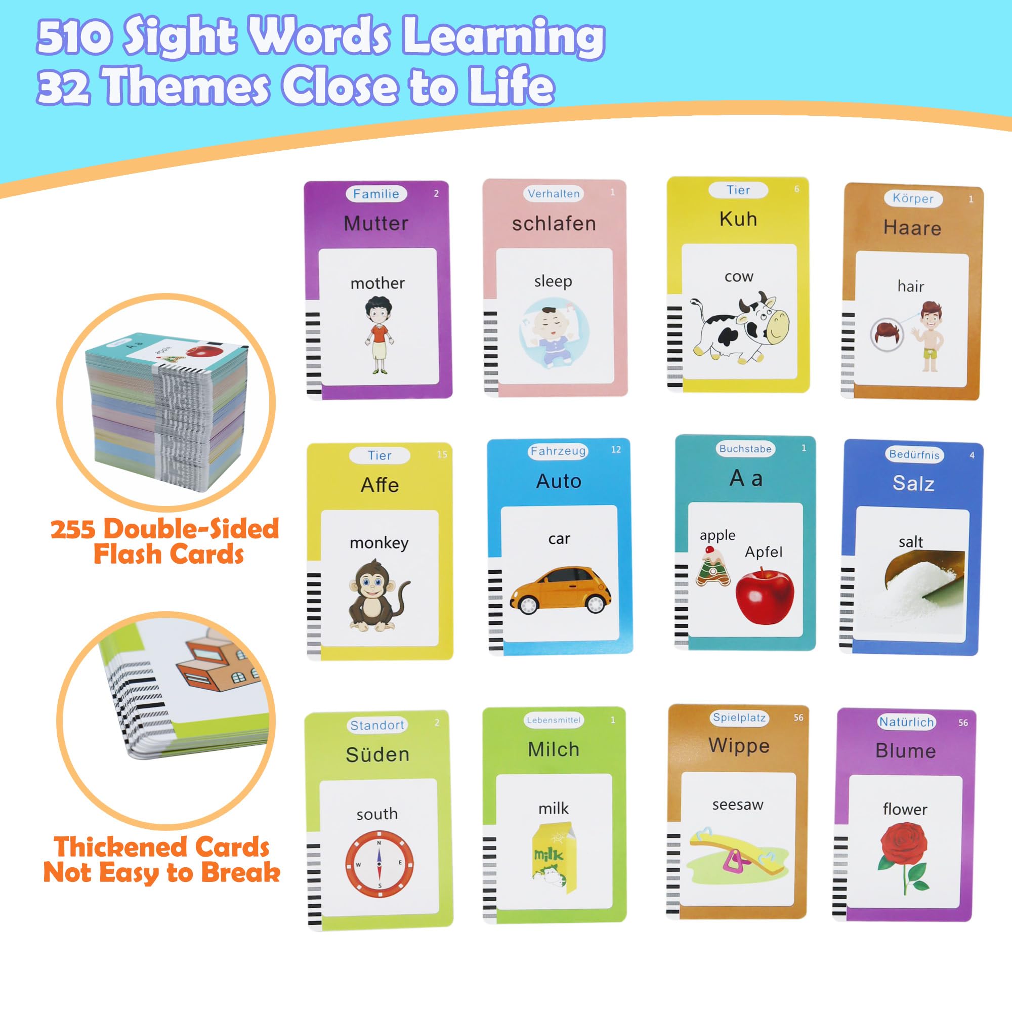 MAYAPHILOS bilingual flashcards pairing English and German for play-based learning