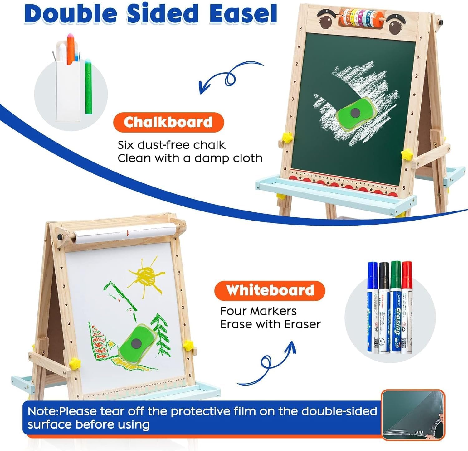 Maycoly Kids Easel chalkboard side invites chalk sketches and rich texture art.