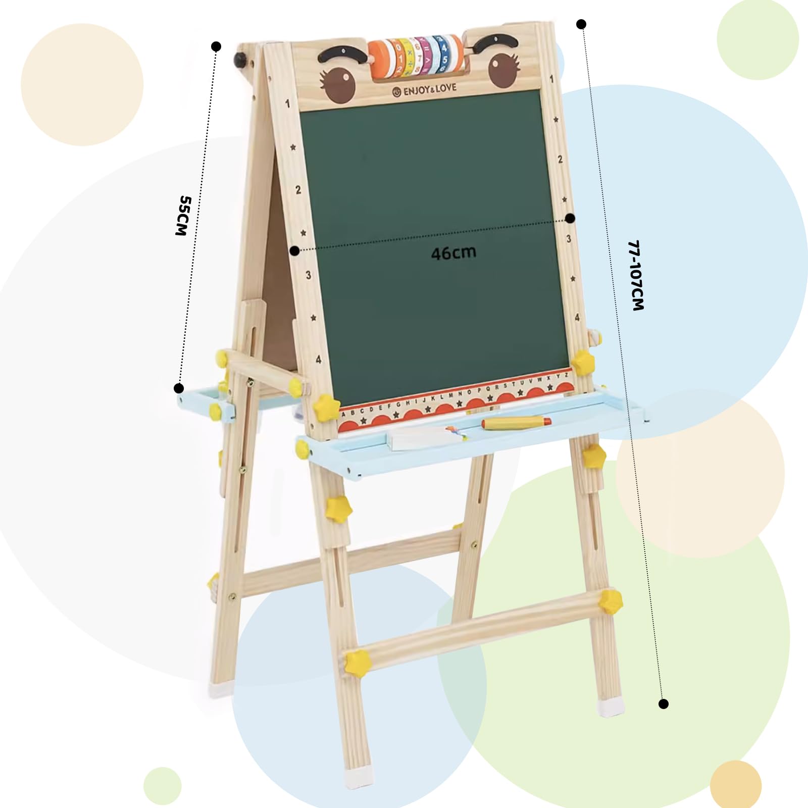 Maycoly Kids Easel durable wood framing provides sturdy support during creative play.