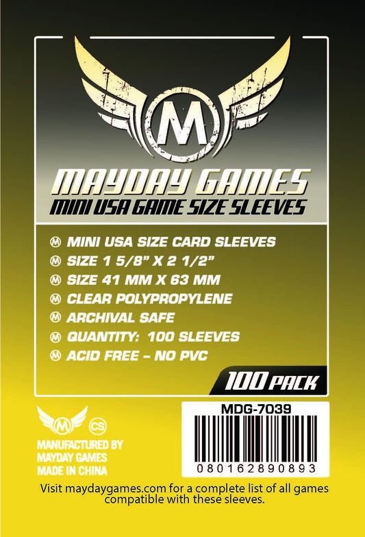 Mayday Games clear sleeves 400-pack close-up, PVC-free and acid-free protection.