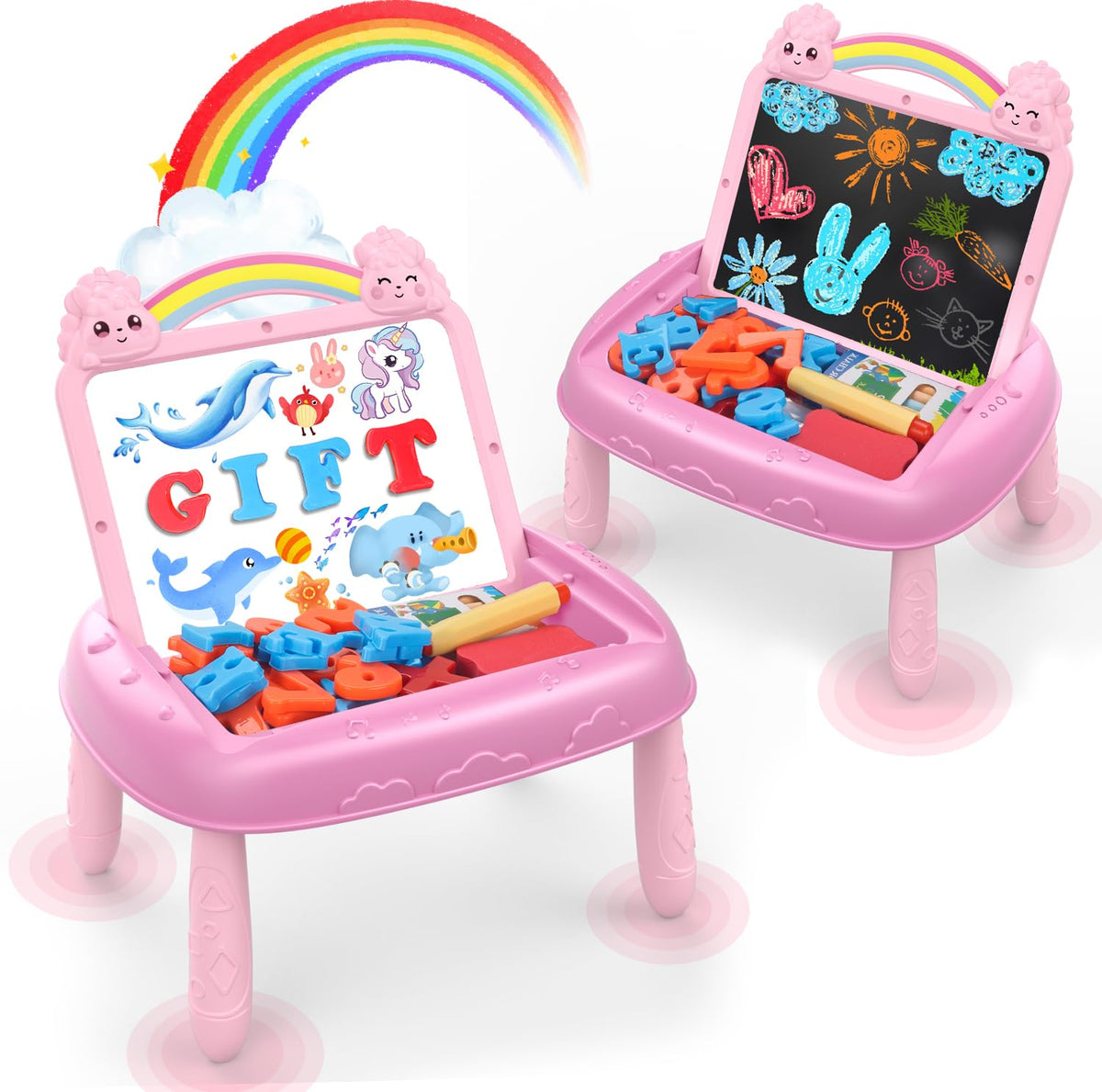 MAYESAR unicorn easel handle: portable art station fostering creativity in toddlers.