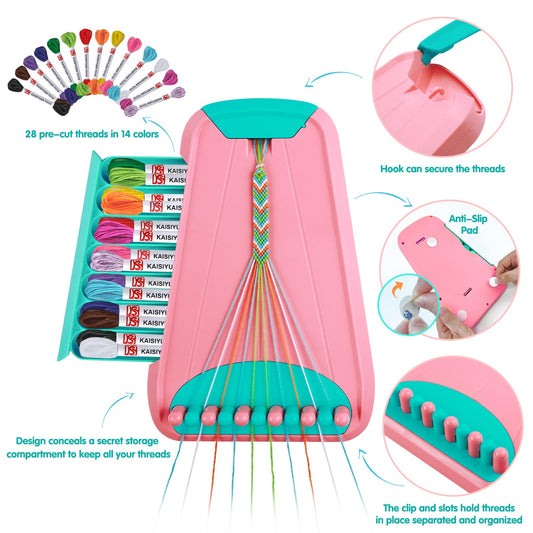Maynacs 28-thread bundle in 14 colors enables vibrant bracelets.