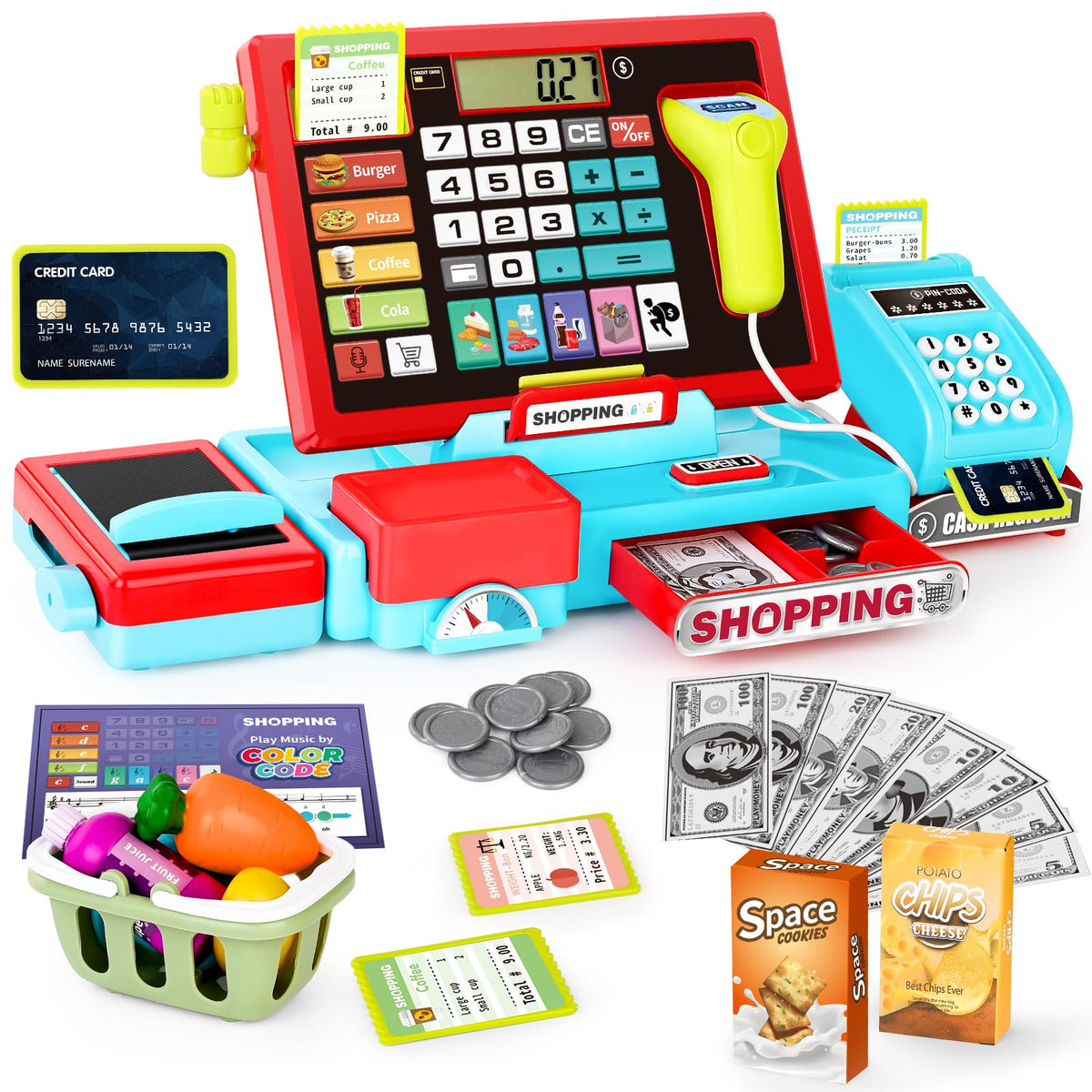 maysida 52pcs cash register open-store setup encouraging pretend shopping