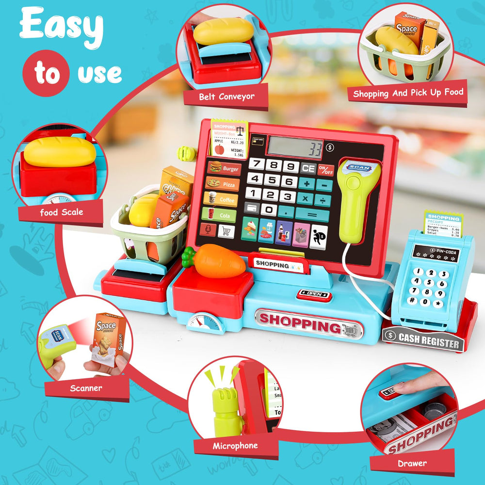 maysida cash register with LED lights and piano mode for engaging play