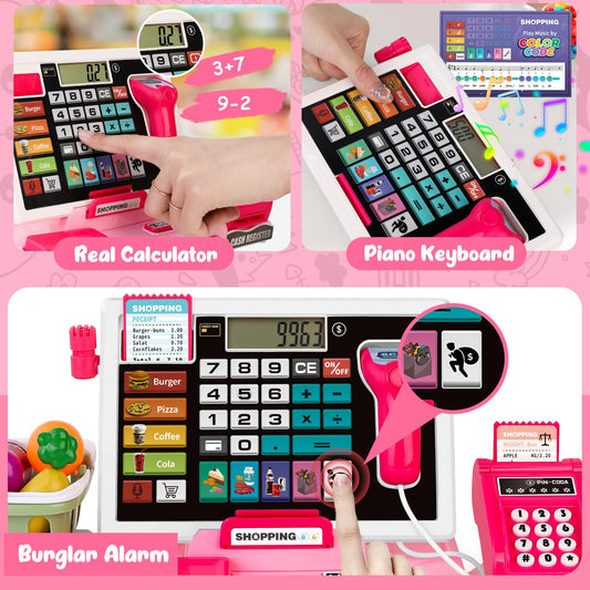 Maysida cash register toy with LED lights and piano mode for sensory fun.
