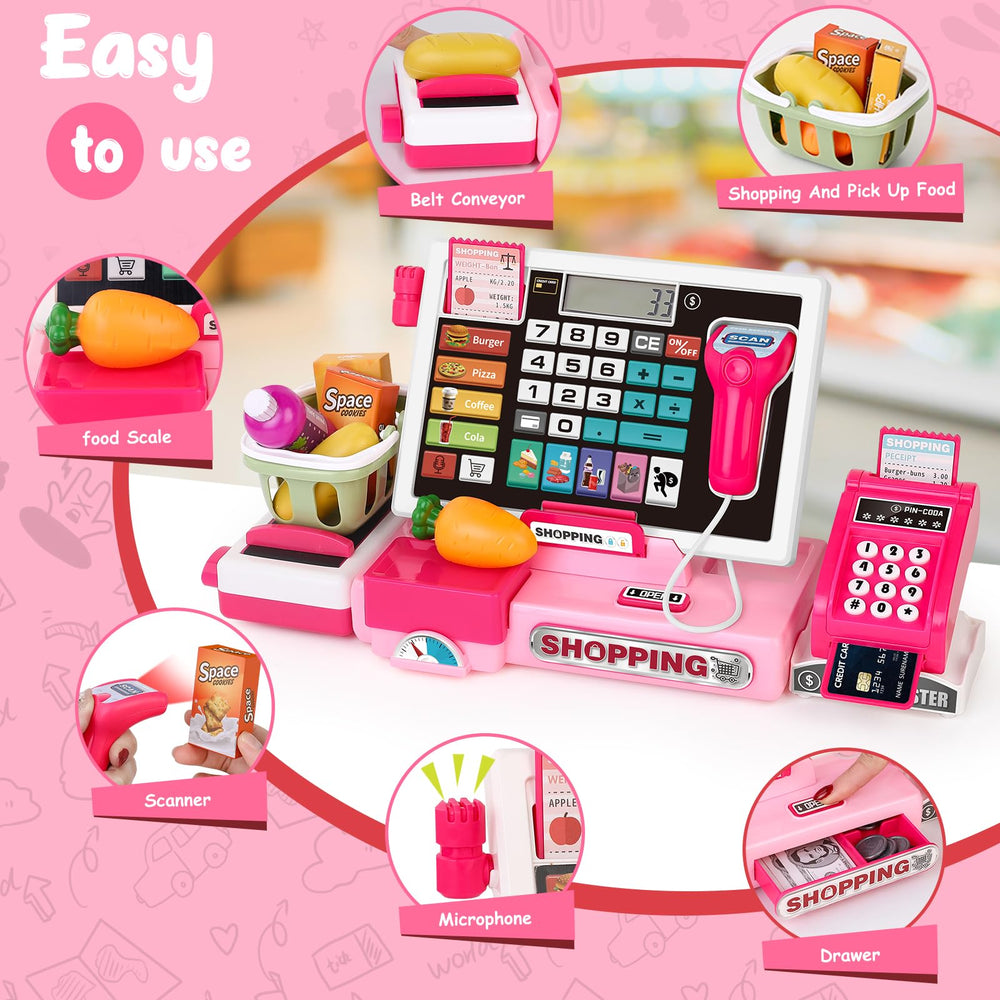 Maysida cash register toy showing scanner and alarm features in a pretend store.