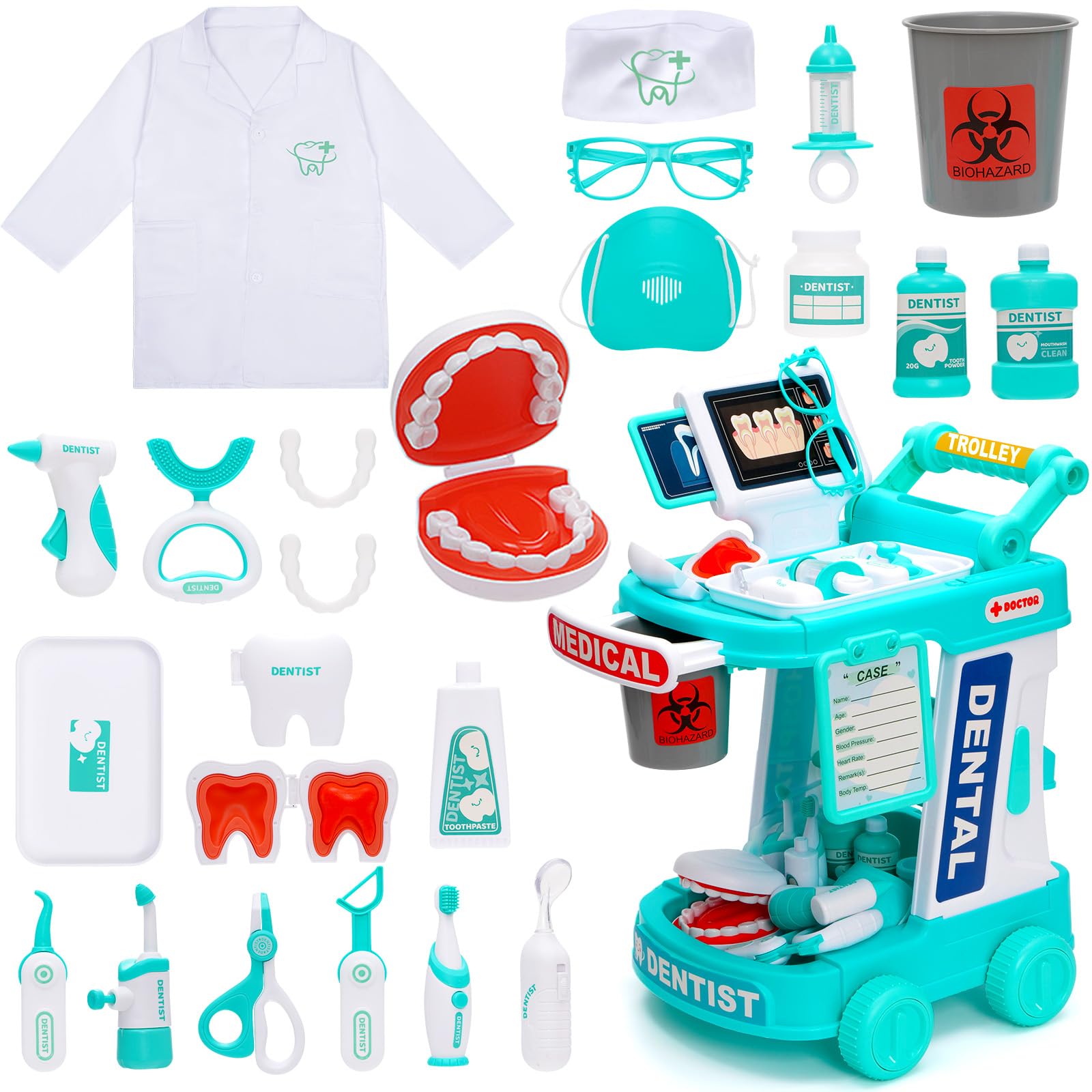 Maysida dentist play set cart with realistic look and ample storage for pretend visits.