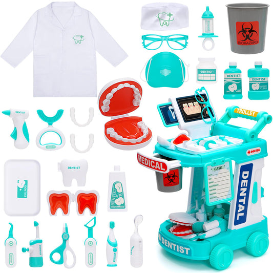 Maysida dentist play set cart with realistic look and ample storage for pretend visits.