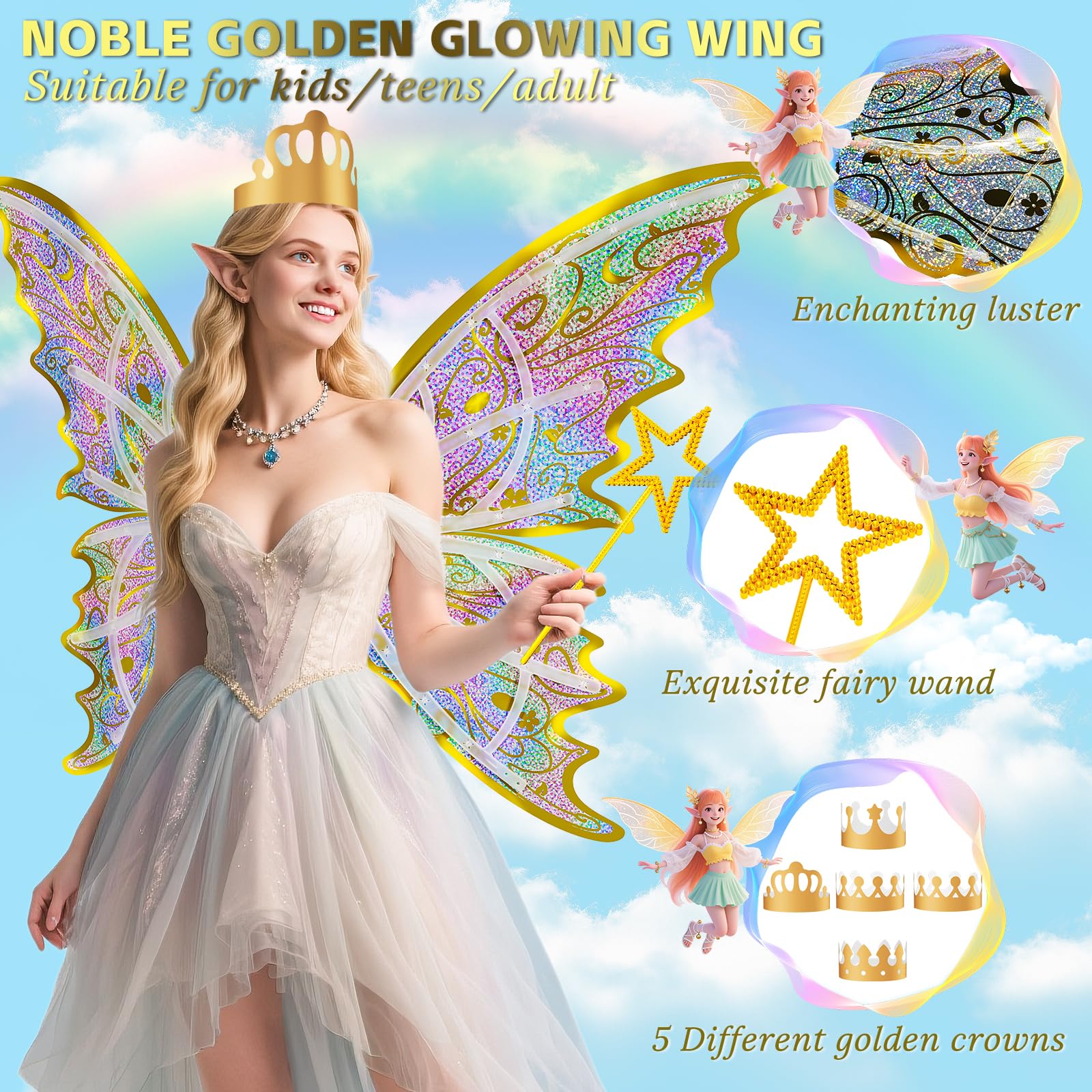 Maysida Gold Fairy Wings on stage create a memorable performance moment.