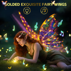 Maysida Gold Fairy Wings with wand and crown set enhances cosplay and party vibes.