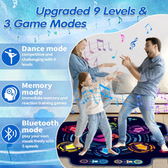 Maysida kids dance pad with Bluetooth connection for shared dance sessions.