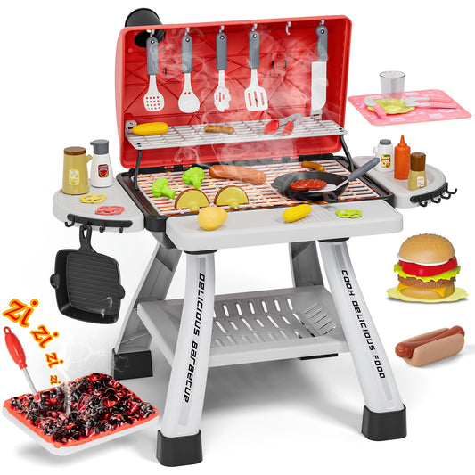 Maysida BBQ grill playset with smoke for safe pretend grilling.