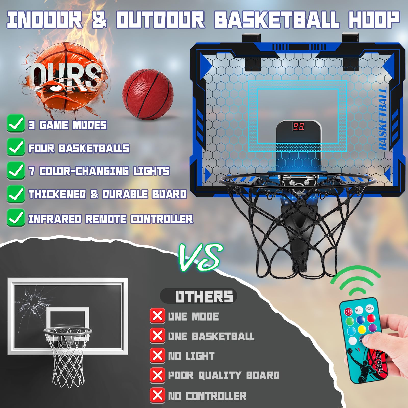 Maysida LED backboard changes colors for dynamic play sessions