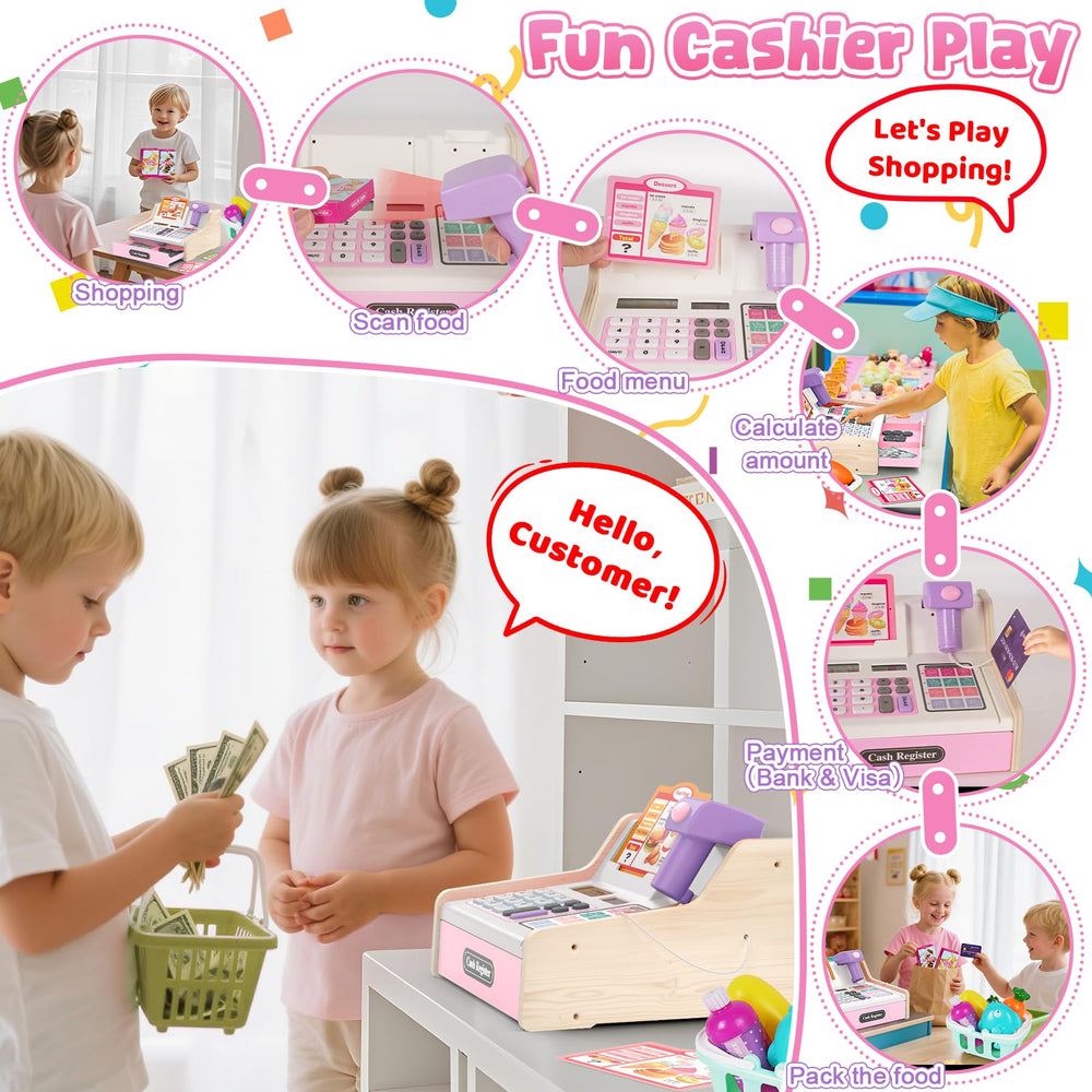 Maysida rechargeable cash register with scanner for extended play sessions