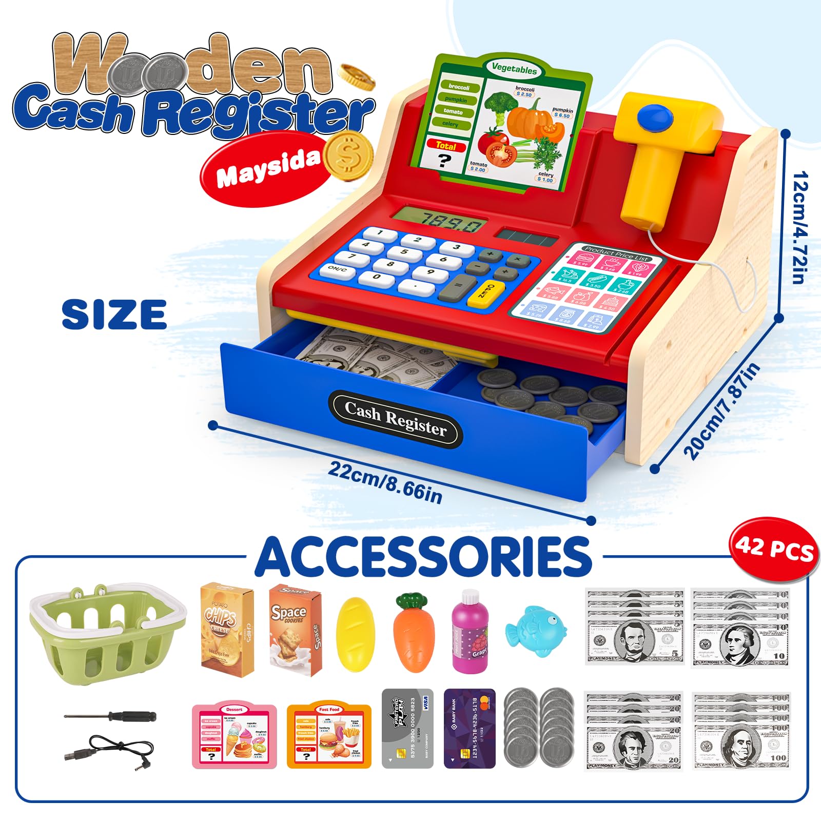 Maysida accessory set for the cash register enhances organized pretend shopping.