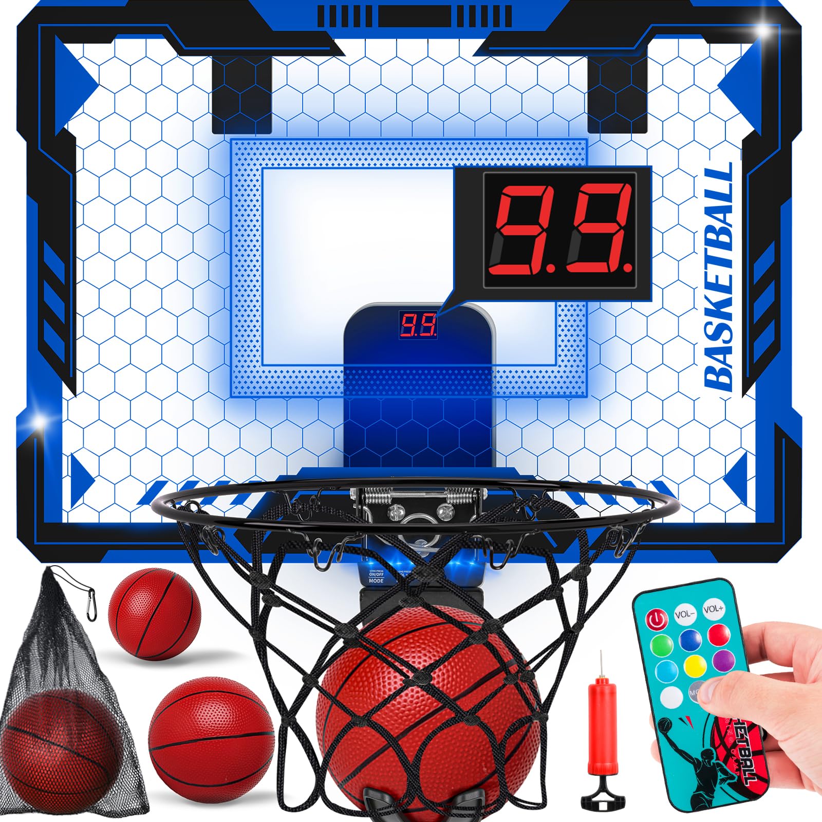 Maysida remote-control basketball hoop with LED lighting for vibrant indoor play