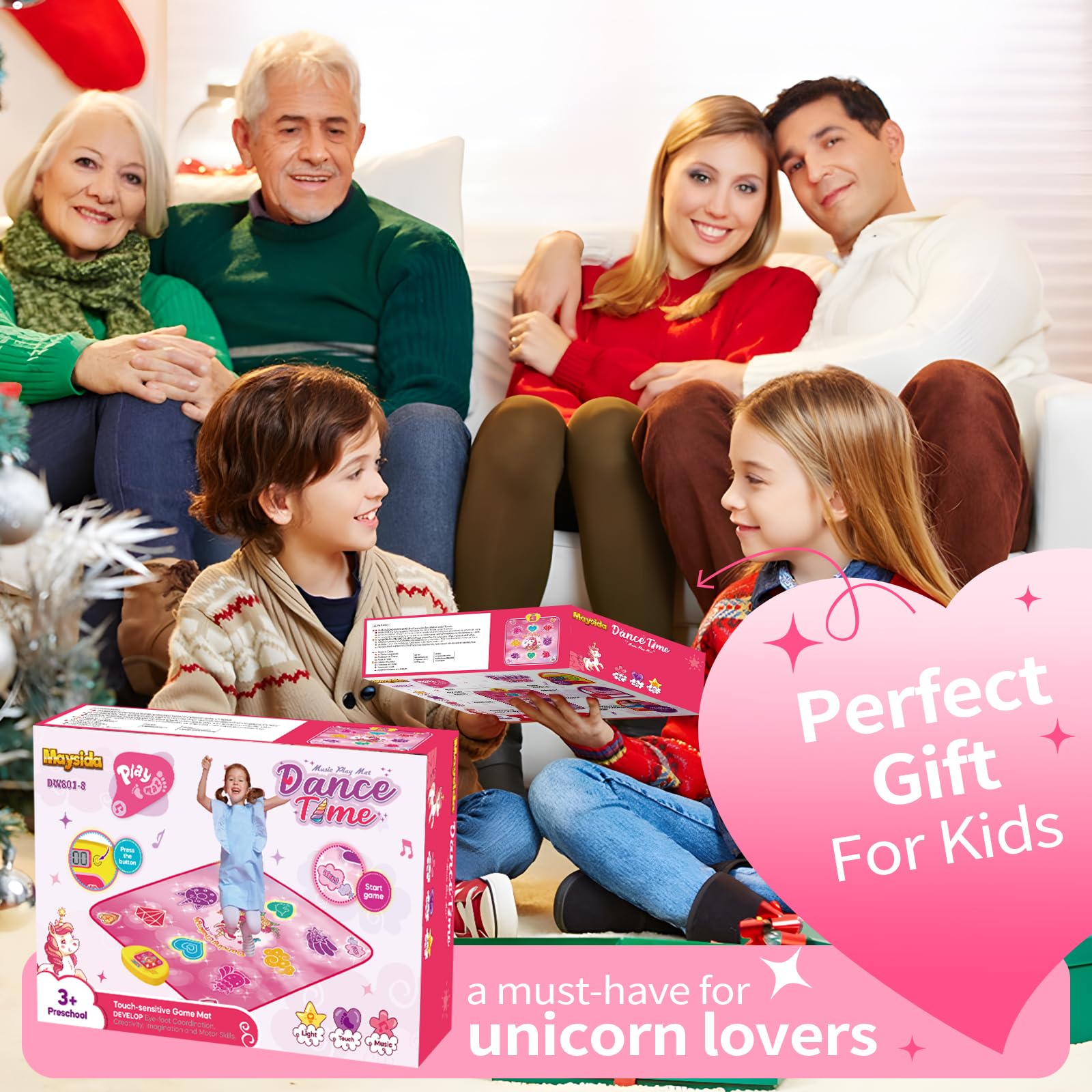 Maysida Unicorn Dance Mat LED lights glow during fun dance sessions.