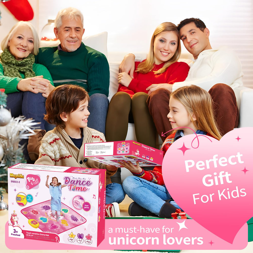 Maysida Unicorn Dance Mat LED lights glow during fun dance sessions.